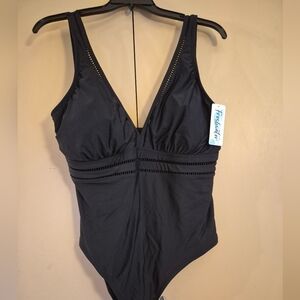 Freshwater Women's Black One-Piece Swimsuit - Plunge V